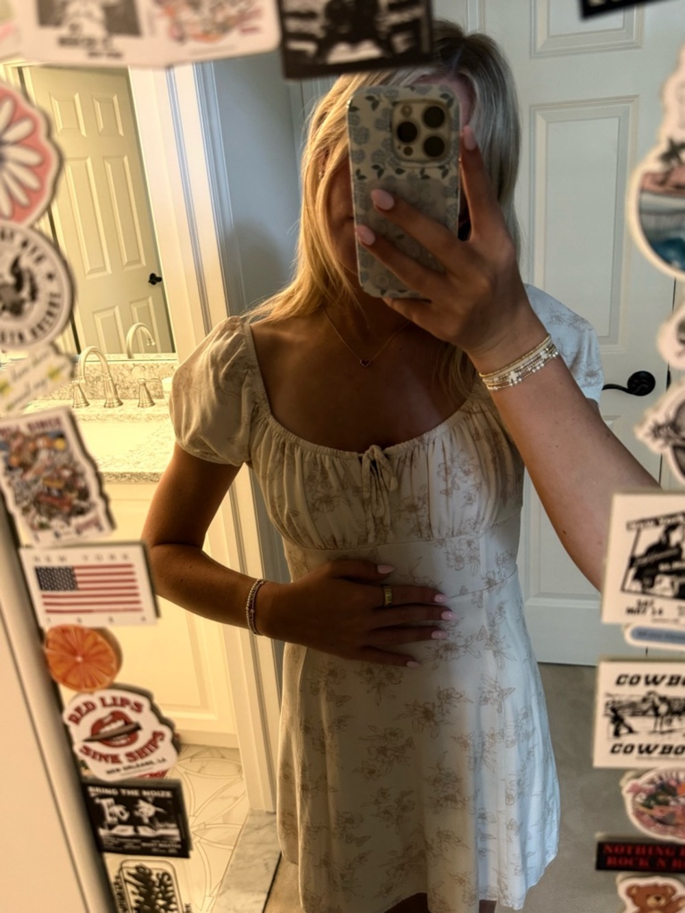 PacSun Cream Floral Puff-Sleeve Mini Dress